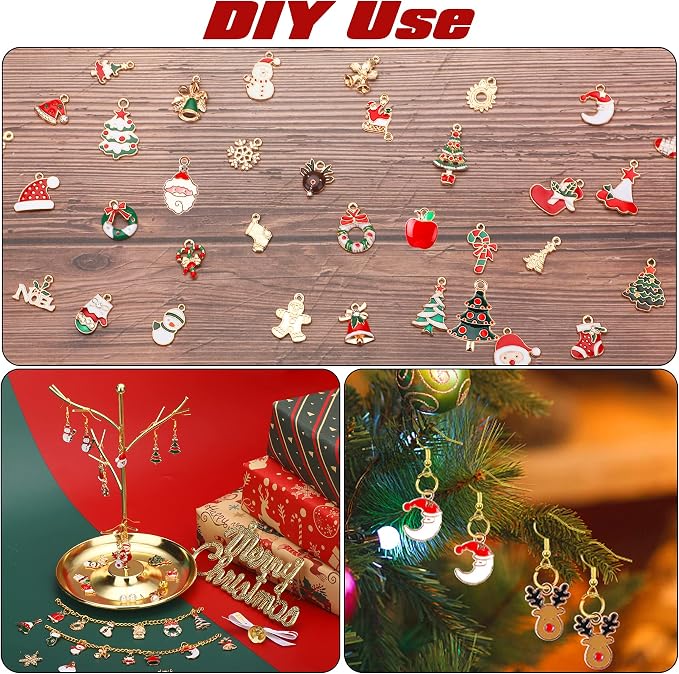 SANNIX 110Pcs Christmas Charms Gold Enamel Jewelry Making Charms Pendant - Image 5