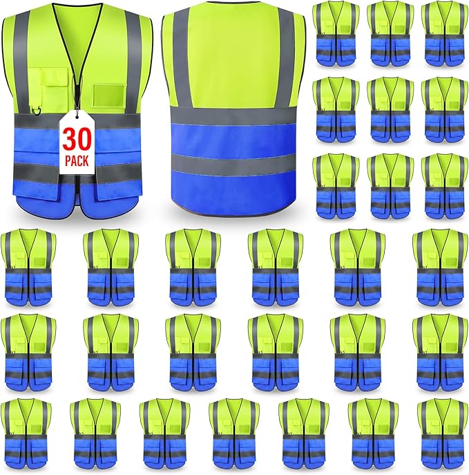 Safety Vests,Hi Vis Vest Reflective Vest with 5 Pockets and Zipper for Men Women, Neon Working Vest for Outdoor One Size