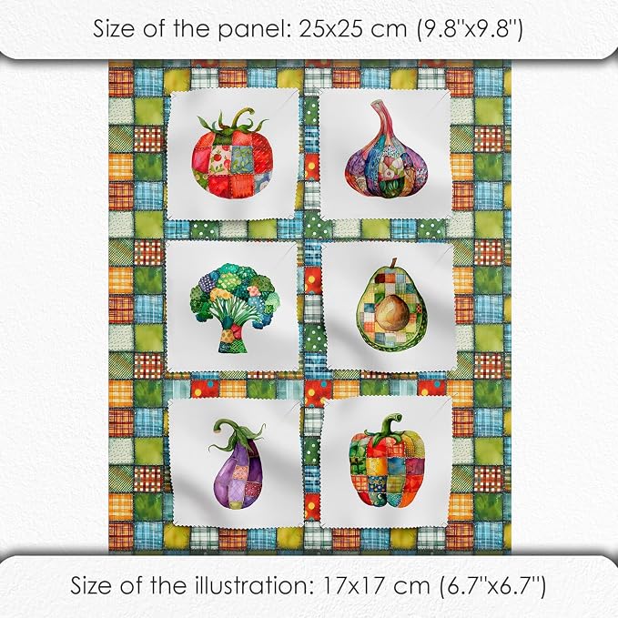 Vegetable Patchwork Cotton Fabric Panel – 6 Designs + Bonus Patchwork Sheet - Image 6
