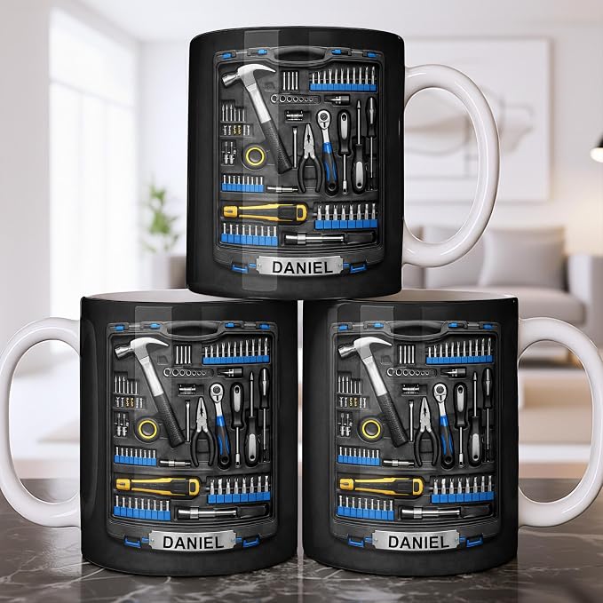 Personalized Tool Mug for Men, Custom Name Dad Coffee Mug, Handyman Tools - Image 8
