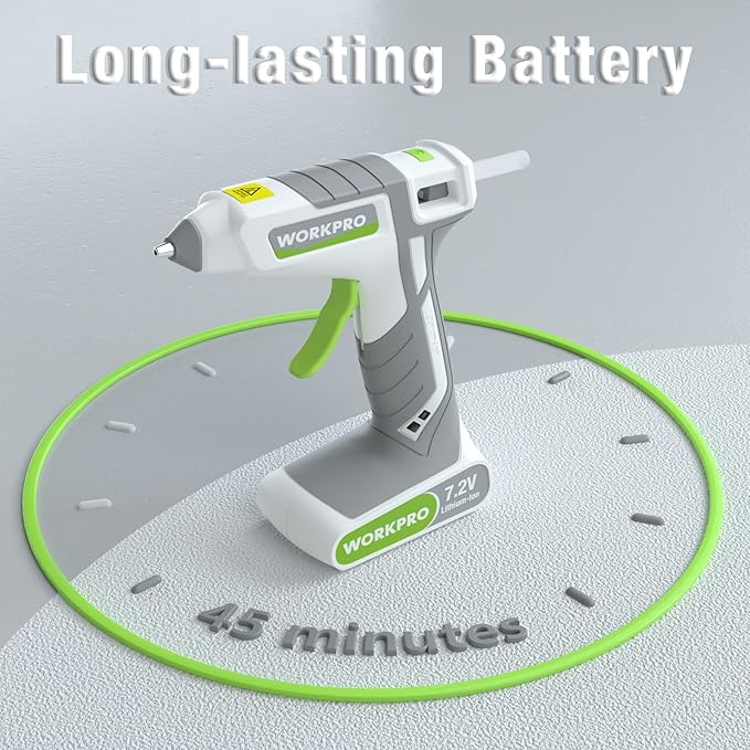 WORKPRO 7.2V Cordless Hot Melt Glue Gun, Rechargeable Fast Preheating Glue Gun Kit with 20 Pc Premium Mini Glue Stick, Automatic-Power-Off for Art, Craft, Decoration, USB Type-C Cable Included