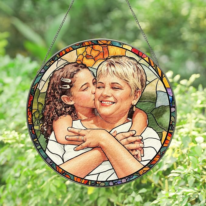 Personalized Grandma and Grandkids Portrait Faux Stained Glass, Custom Photo - Image 4
