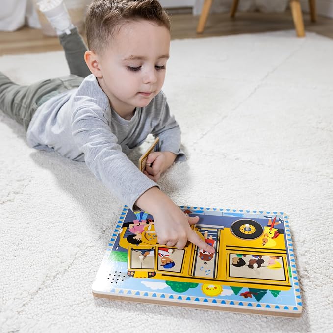 Melissa & Doug The Wheels on The Bus Song Puzzle – 8-Piece Wooden Peg Puzzle - Image 7