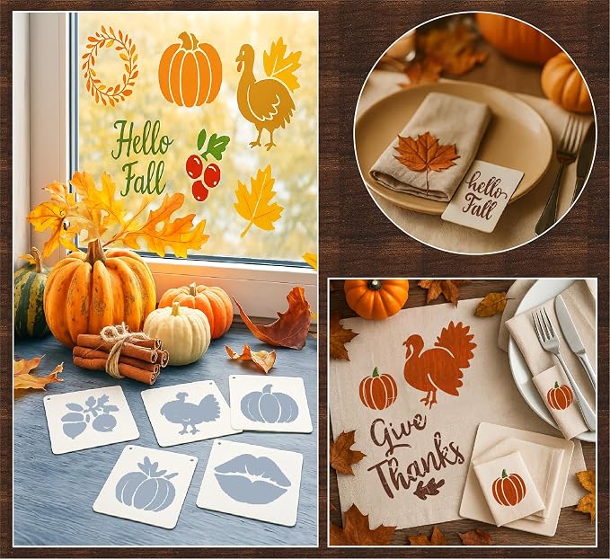 Fall Stencils 56PCS 4in Reusable Plastic Templates Fall Craft Paint Stencil DIY - Image 3