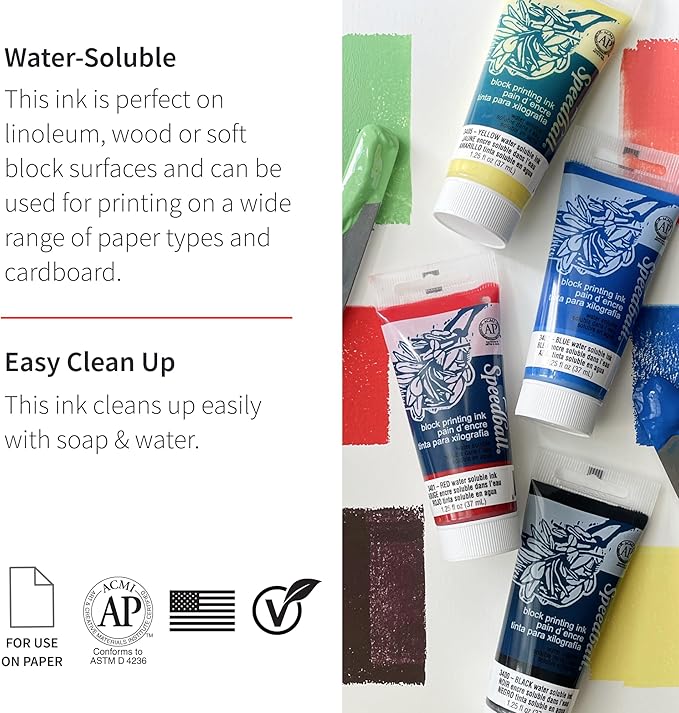 Speedball Water-Soluble Block Printing Ink Set – 4 Bold Colors - Image 2