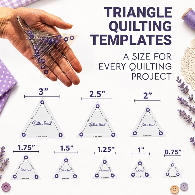 The Quilted Bear Triangle Quilting Templates – 8 Clear Non-Slip Acrylic Quilt - Image 2