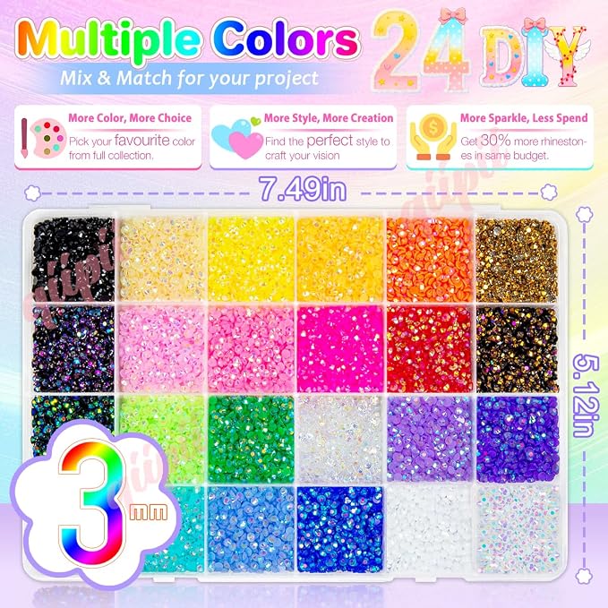 qiipii 24 Color 13800pcs 3mm Jelly Resin Rhinestones - Image 3