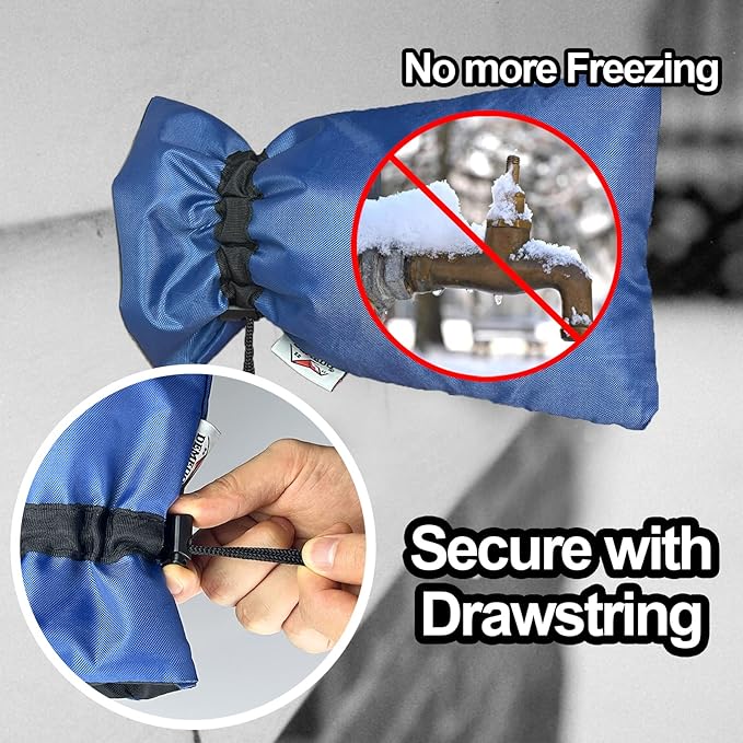 Enlarge Outdoor Faucet Cover for Winter Freeze Protection, 3M Thinsulate, 10”H x 6.3”W Hose Bib Covers for Wall Taps Outside, Waterproof & Frost Free Insulated Spigot Cover, 4 Pcs Faucet Socks - Blue
