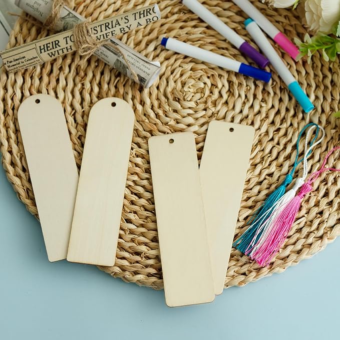 SWATOM Wood Bookmarks Blank DIY Semicircle & Rectangle Wooden Bookmark Craft - Image 5