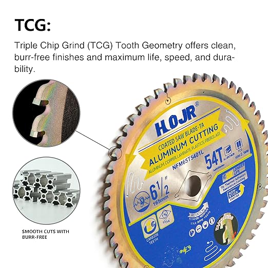 Aluminum Cutting Circular Saw Blade, Medium Aluminum,The Cutting Head uses a Special Anti-Heat Sticking Coating with high Finish and Long Life,NFM 6-1/2 inch 54-Tooth 5/8" -TA