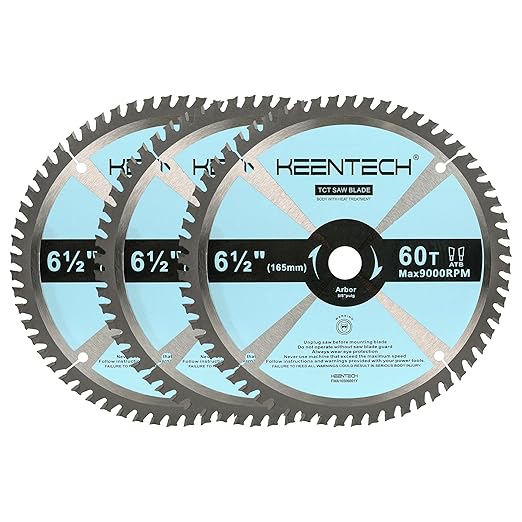KEENTECH 6-1/2 Inch Woodworking Circular Saw Blade 60T 3-Pack, Tungsten Carbide Tipped, ATAF Grind, 5/8 Inch Arbor Hole