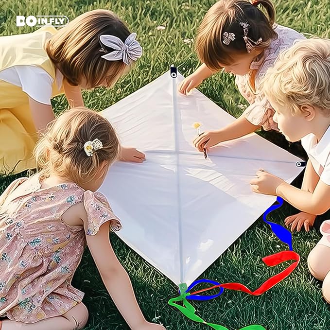 Kite Making Kit for Adults & Kids: 3 Pack DIY Blank White Diamond Kites - Image 4