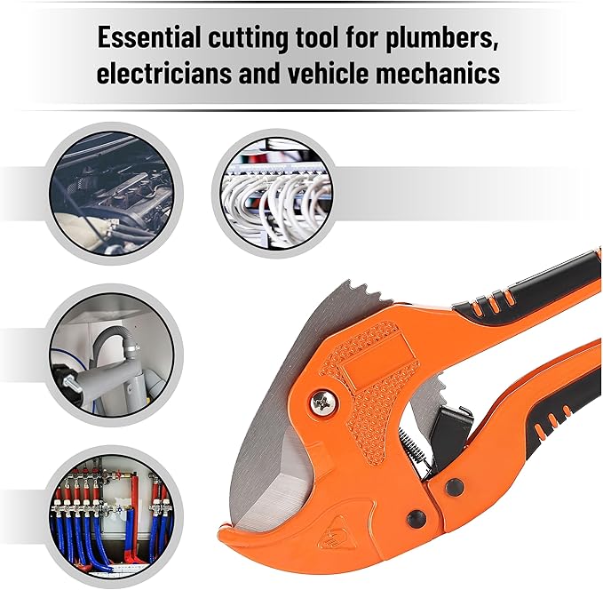 Bates- PVC Pipe Cutter, Cuts up to 1-1/4" Inch, Mini Tube Cutter 1/8" to 7/8", Ratcheting PVC Pipe Cutter Tool, Pipe Cutters PVC Pipe Shears, Plastic Pipe Cutter, PVC Cutter Tool, PVC Ratchet Cutter