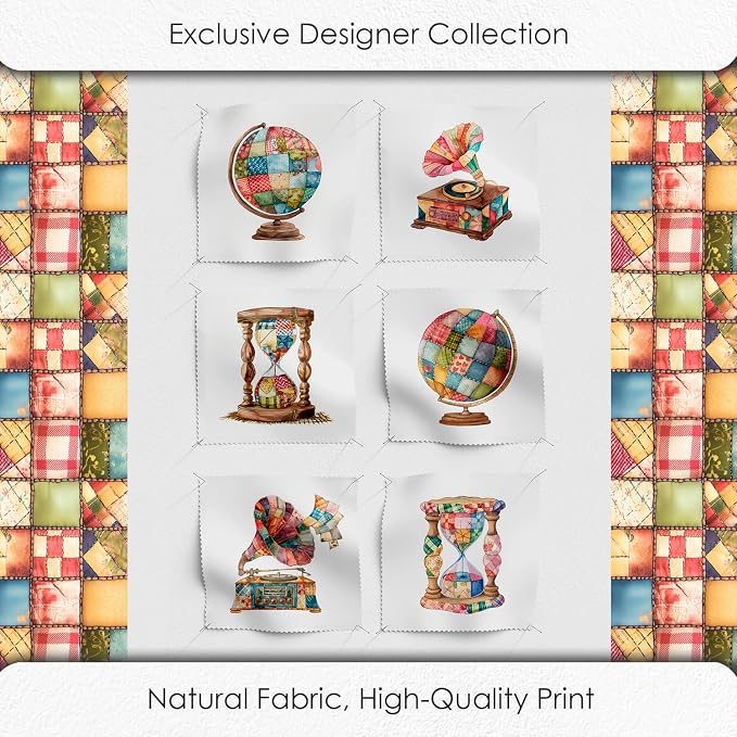 Patchwork Globe Cotton Fabric Panel – 6 Designs + Bonus Sheet 29.5×19.6 inch - Image 5
