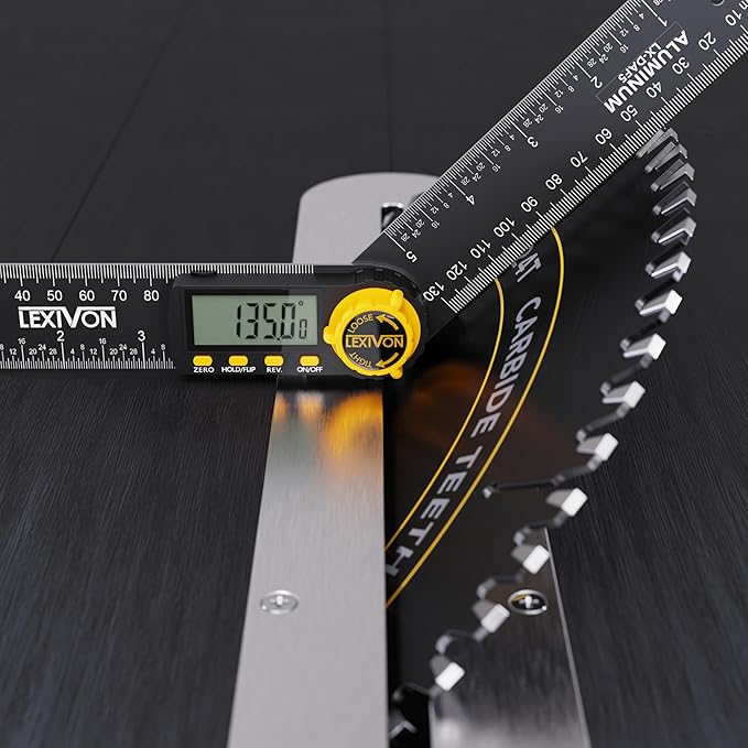 LEXIVON Aluminum Digital Angle Finder Gauge, 10-inch/250mm Multi-Purpose Protractor, Includes XL Display and Rugged Zippered Pouch (LX-DAF10)