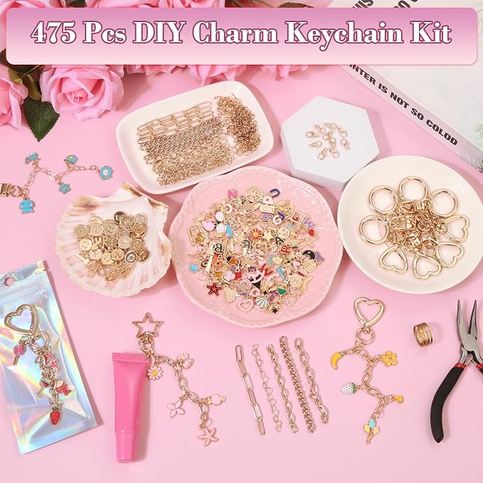 Modacraft 475 Pcs Gold Charms Lip Gloss Keychain Making Kit - Image 7
