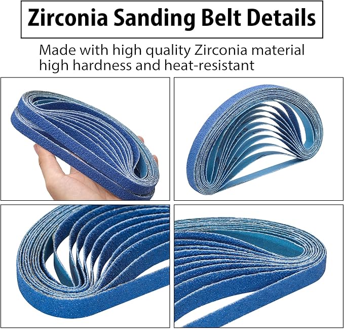 30 Pcs 1/2" x 18" Zirconia Sanding Belts, 80 Grit 1/2x18 Inch Sanding Belts for Air File Belt Sander, Zirconia Belt Sander Belts for Metal Polishing (1/2x18in, 80 Grit)