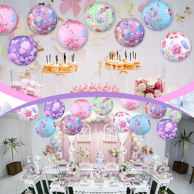 Panelee 12 Pcs Butterfly & Floral Theme Party Decorations Floral Hanging Paper - Image 6