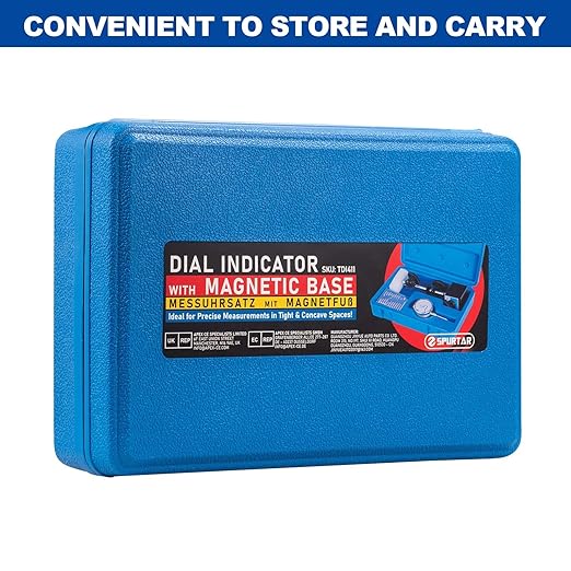 Spurtar Dial Indicator with Magnetic Base 0-1'' Dial Test Indicator 0.001'' Precision Dial Indicator Adjustable Long Arm Magnetic Dial Indicator for Accurate Alignment, Measurement, and Inspection