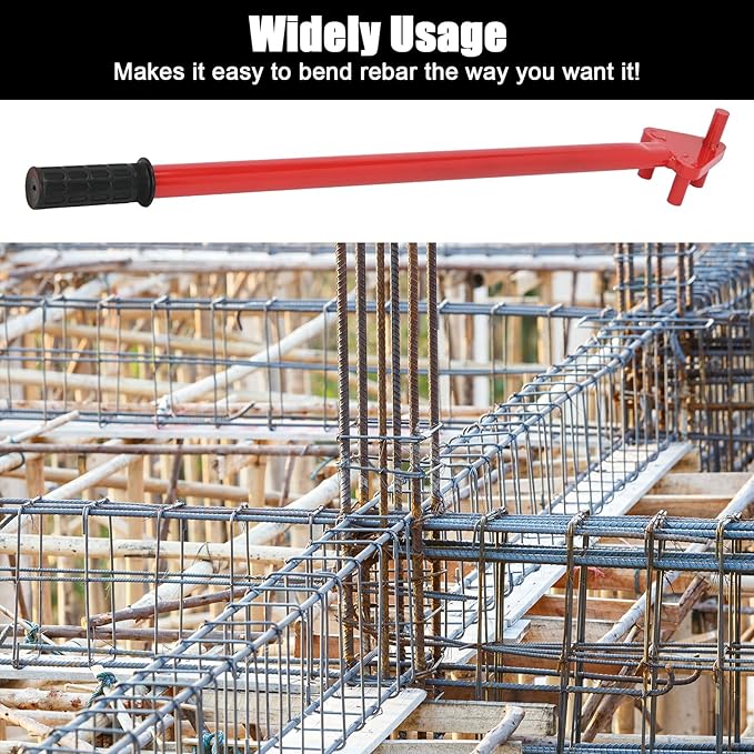 Rebar Bender Tool 35 Inch, Hand Operated to 5/8 with Reverse Head - Industrial Metal Bender for Construction, Flat Steel Rods (Red)