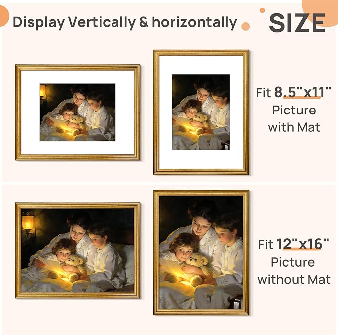 upsimples Vintage 12x16 Frame, Antique Gold Frame Displays 8.5 by 11 - Image 2