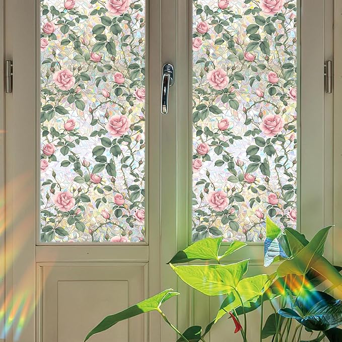 Floral Stained Glass Window Privacy Film, Retro Decorative Rainbow Window - Image 4