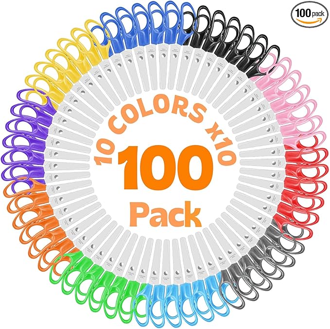 100Pack Kids Scissors Bulk, 5 Inch Scissor for School Student Teacher, Scissors Bulk Classroom Safety Scissor for Kindergarten Preschool Classroom Office Home Craft Cutting Paper