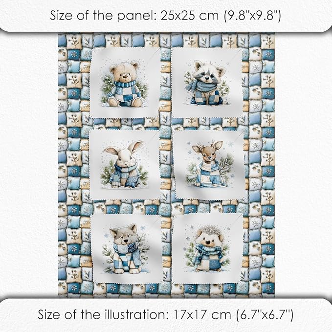Winter Animals Patchwork Quilting Fabric Panel – 6× Blocks + Bonus Patchwork - Image 6