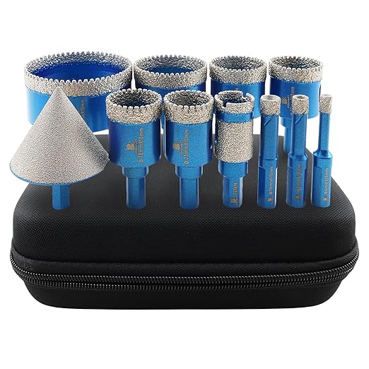 Tile Hole Saw Kit Diamond- BRSCHNITT 11pcs Diamond Core Drill Bit for Porcelain Tile Ceramic Marble Granite Drilling Triangle Shank