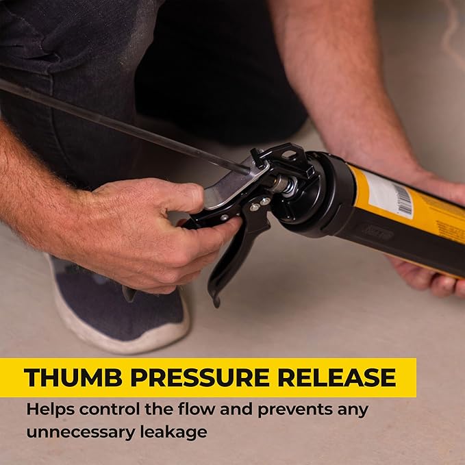 AWF PRO Heavy Duty Caulk Gun, 18:1 Thrust Ratio, Steel Frame Construction, Rotating Barrel, Ladder Hook, Puncture Tool & Dripless Pressure Release Tab (Pack of 1, 29 oz Caulking Gun)