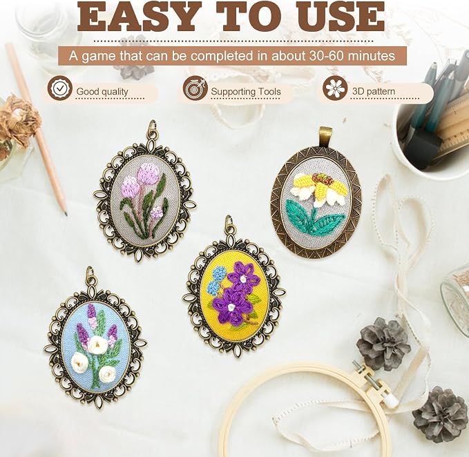 ZOCONE New 4 Packs Embroidery Necklace Kits, Embroidery Pendant Kit Mini Cross - Image 5