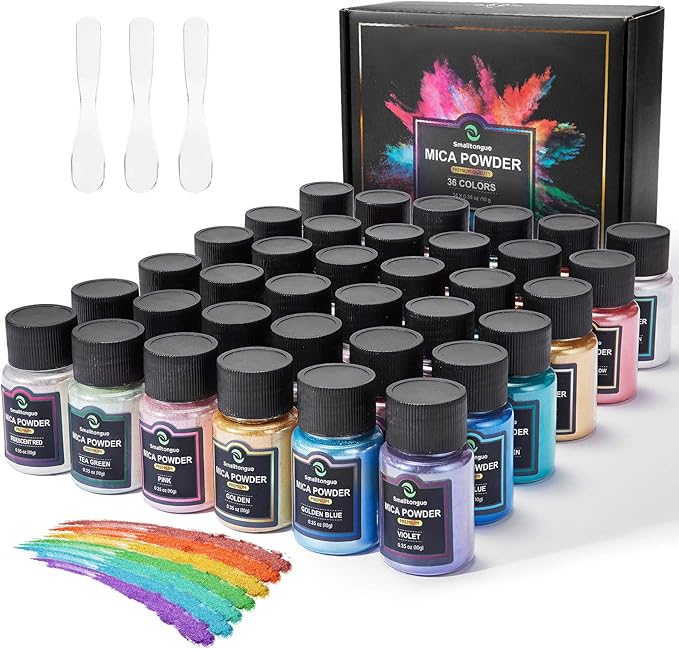 Smalltongue Mica Powder for Epoxy Resin, 36 Colors, 0.35 oz Bottles Mica Glitter by Smalltongue