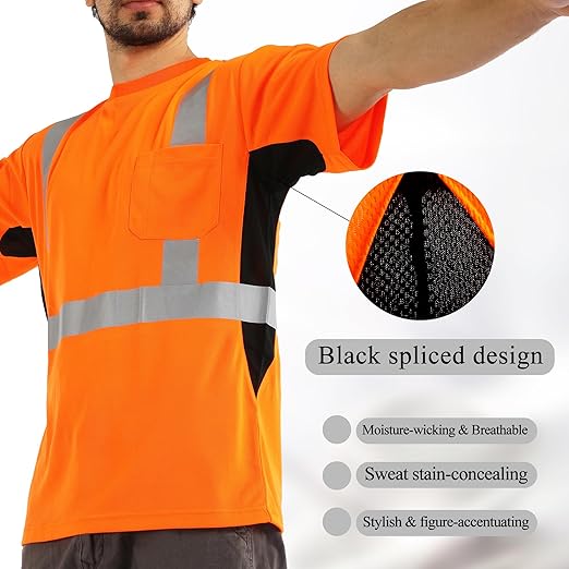 sesafety Safety Reflective Shirts, Class 2 High Visibility Shirts for Men Construction Work Mesh Short Sleeve Orange L
