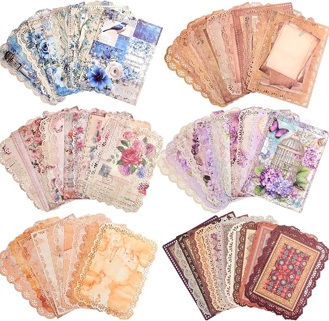 66 Sheets Lace Edged Scrapbook Paper Set, 6 Packs Vintage Decorative Paper by emmoolife