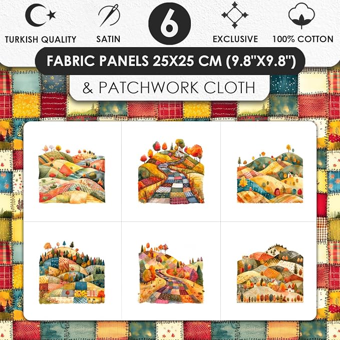 Patchwork Autumn Landscape Cotton Fabric Panel – 6 Designs + Bonus Sheet - Image 3