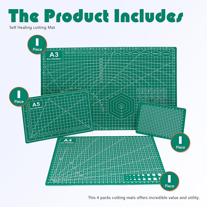 4 Packs Cutting Mats, 4size Double Sided Cutting Mat, Non-Slip 5 Layers PVC Cut - Image 3
