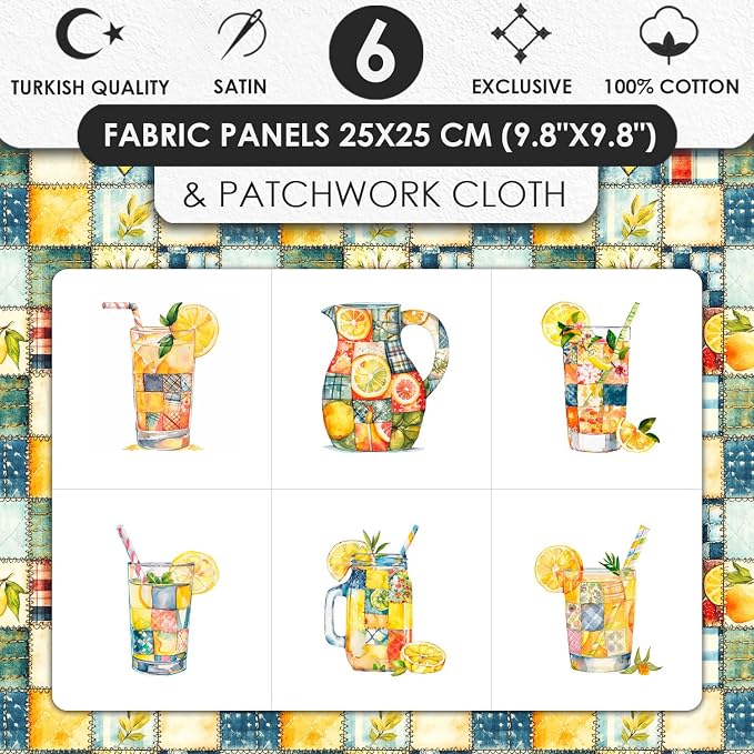 Summer Lemon Patchwork Cotton Fabric Panel – Six 10×10 inch Designs + Bonus - Image 3