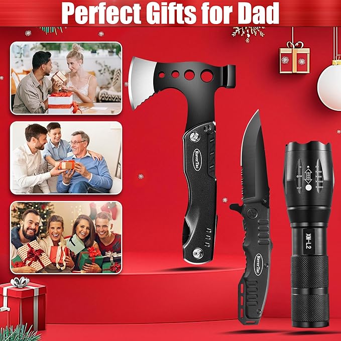 RoverTac Tools Set for Dad Gifts, 11-in-1 Multitool Axe, LED Flashlight & Tactical Knife in a Gift Box with "BEST DAD EVER", Unique Gift for Dad on Father’s Day, Birthday, Christmas & Retirement