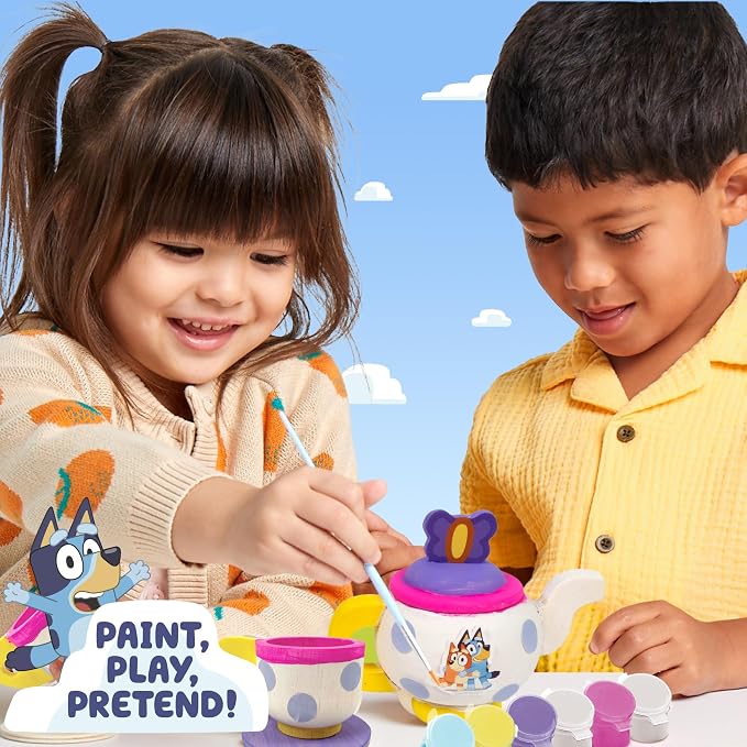 Bluey Paint & Play Tea Party, 6-Piece Wooden Tea Set, Customize - Image 2