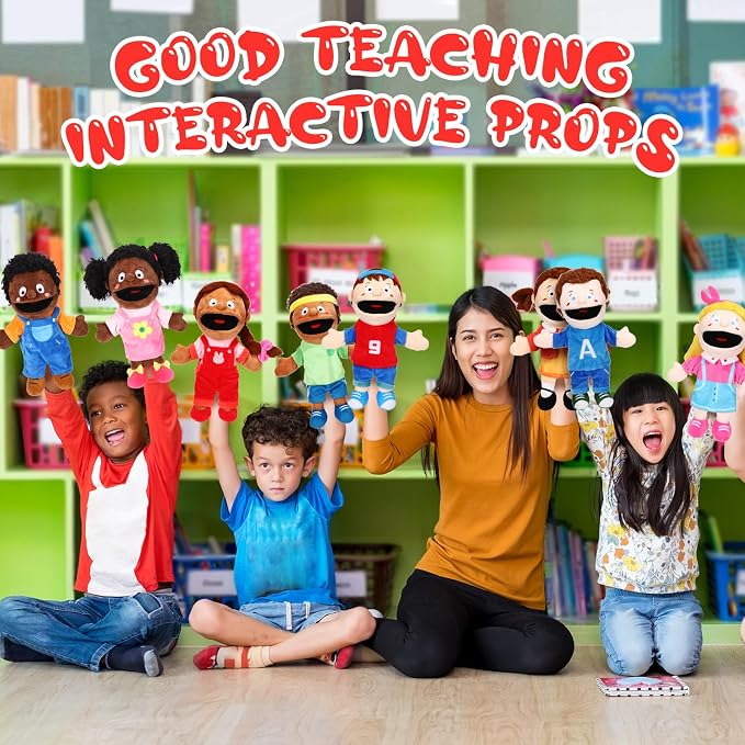 Lenwen 8 Piece Kids Hand Puppet Gifts Set 12 Inch Multicultural Plush Hand - Image 5