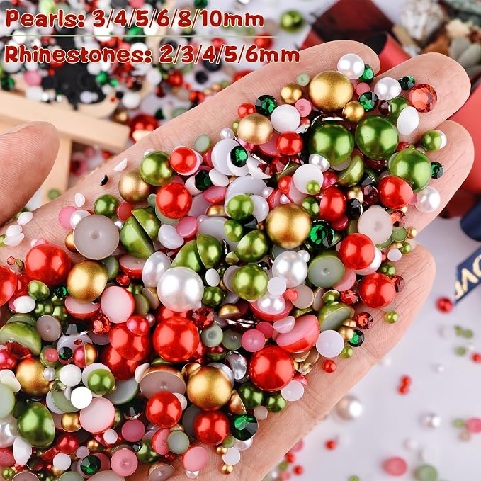 75g Mix Resin Pearls Rhinestones Kit, 3-10mm Half Pearls and 2-6mm Flatback - Image 3