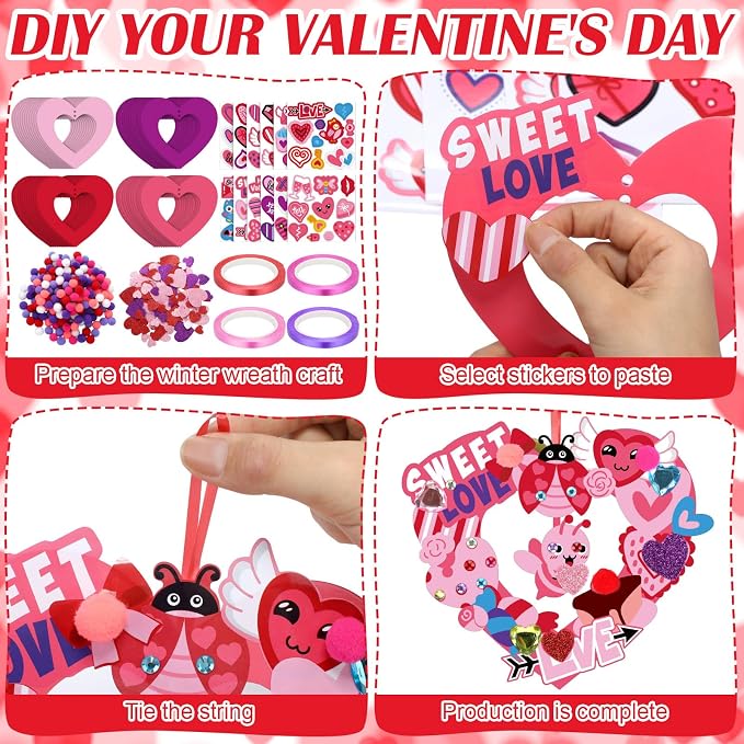 Hollowfly 48 Sets Valentine‘s Day Wreath Craft Kits DIY Wreath Hanging - Image 4