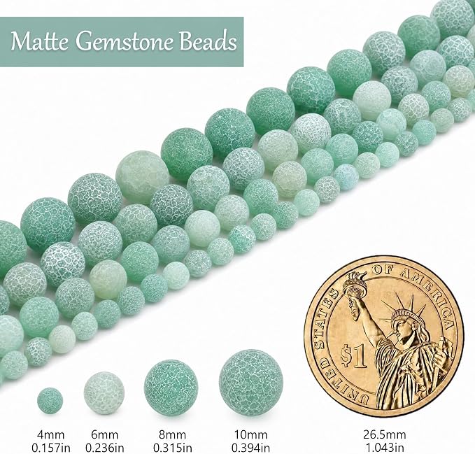 10mm Matte Green Weathered Agate Bead, 15-Inch Matte Round Loose Stone Beads - Image 3