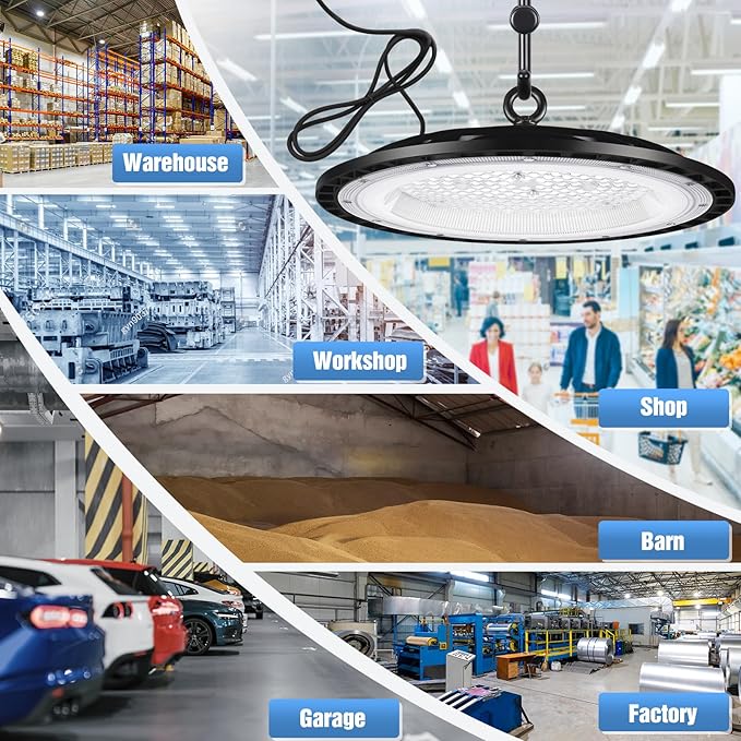 6 Pack 240W UFO Led High Bay Light Fixture,120VAC,40000LM,5000K Daylight Commercial Shop Bay Lighting,[1050W MH/HPS Equiv.] US Plug Area Lighting for Garage/Warehouse/Barn/Gym/Factory/Workshop