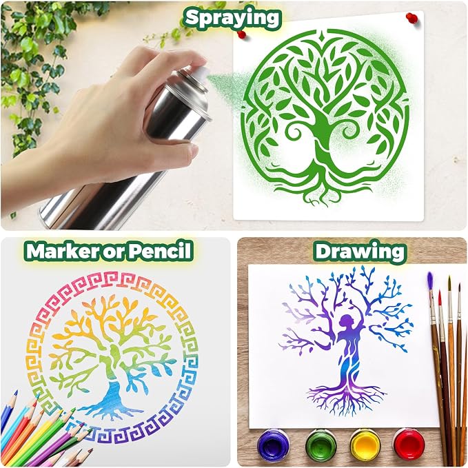 Yazhiji 15Pcs 6 x 6 Inch Tree of Life Stencil, Reusable Stencils - Image 8