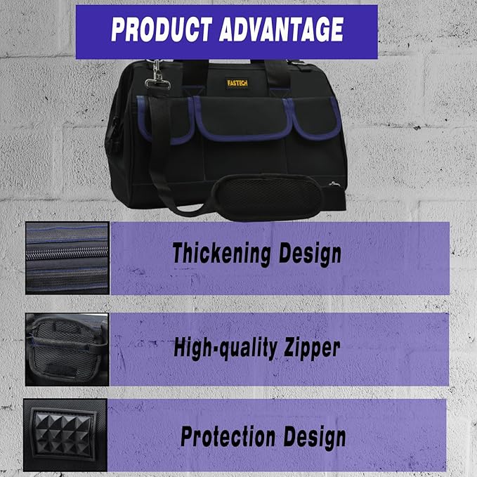 20 Inch Tool Bag, Waterproof Wide Mouth Tool Kit, Heavy Duty Tool Bag Organizer With Shoulder Straps, Tool Storage Package For Men/Women (20IN DarkBlue)