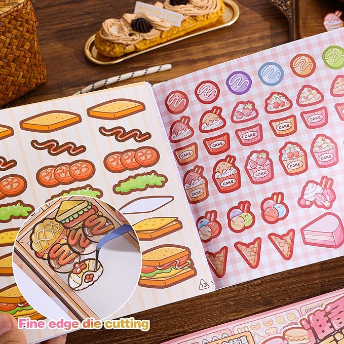 Girl's Japanese Kawaii Food Platter Scene Sticker Book, 18 Sheets DIY Sukiyaki - Image 4