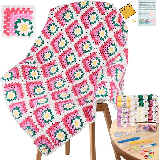 Coopay 3D Blanket Crochet Kit for Beginners, All-in-One Granny Square Blanket by Coopay