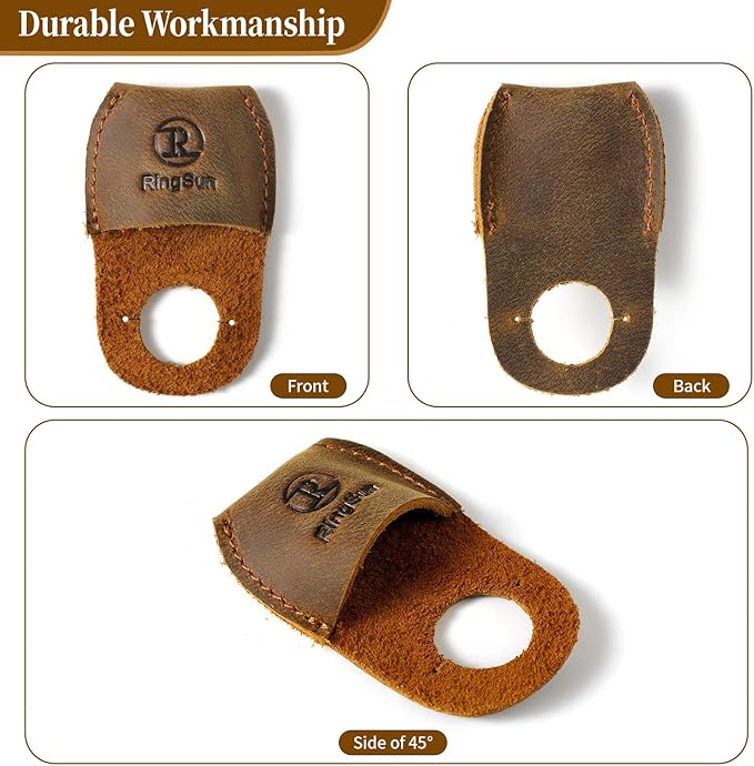 Ringsun Thumb Guard Wood Carving Tools, Leather Finger Protector, Handmade Carpenter Working Carving Kit Accessories Brown RS40