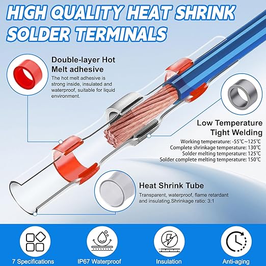 460PCS Heat Shrink Solder Seal Wire Connectors Kit, Waterproof Solder Butt Connectors Heat Shrink Terminals Wire Splice Connectors Kit for Marine Electrical Automotive (5 Colors/5 Sizes/AWG 26-10)
